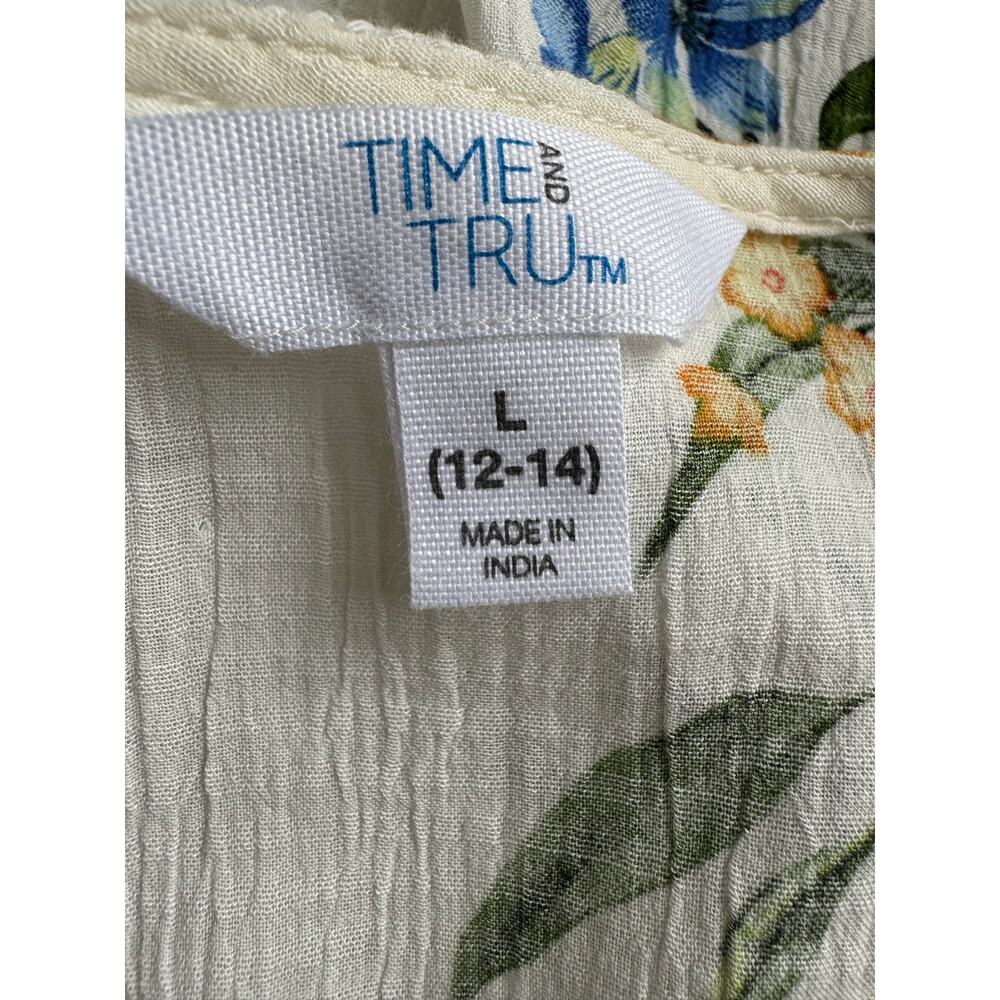 Time and Tru Citrus Floral Peplum Blouse White Blue Flowers Oranges Large - Picture 5 of 6